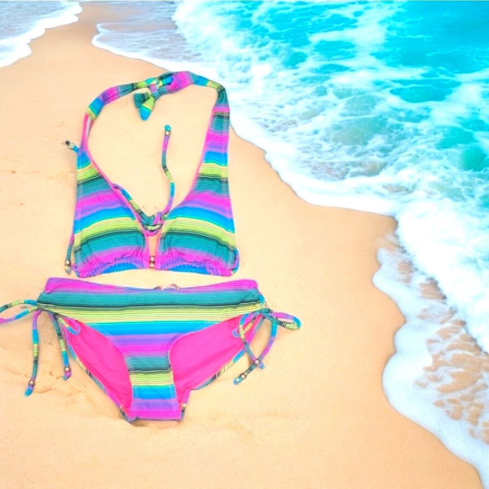 Ocean Club Ladies Multicolor Stripe Bikini Swimsuit